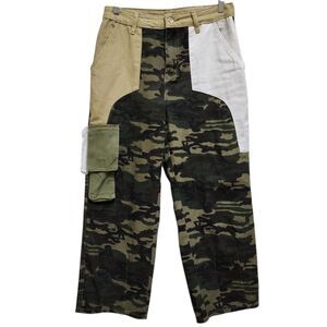 Xpluswear Pants Womens 30x26 Green Camouflage Colorblock Wide Leg Cargo Stretch
